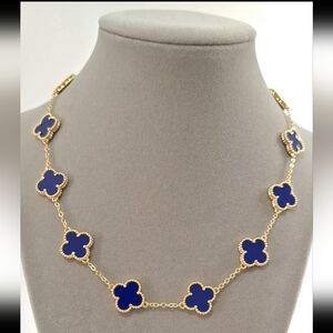 Agate Blue Enamel Multi Clovers necklace